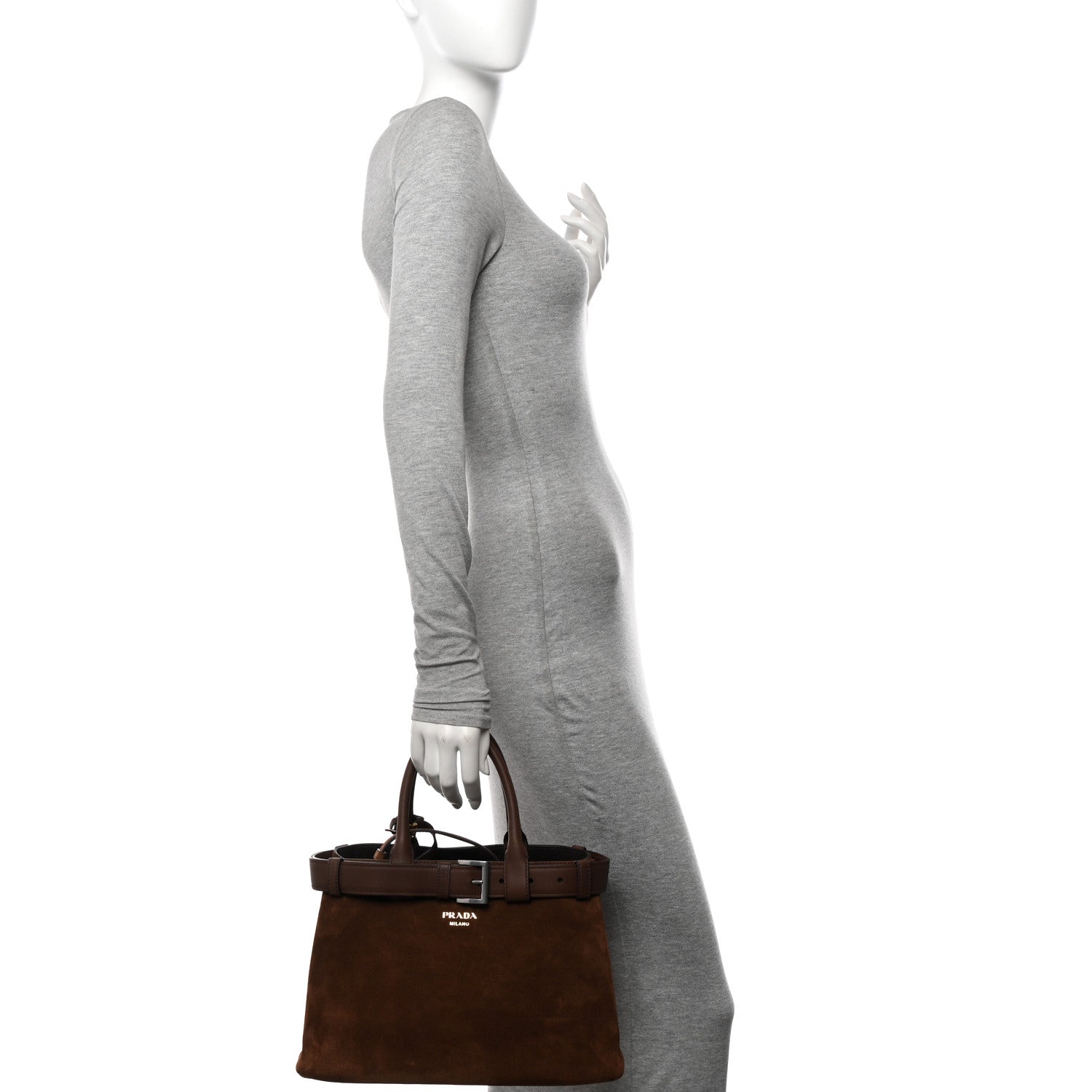 Prada Scamosciato Medium Buckle Bag With Belt Cocoa Brown 2 of 10