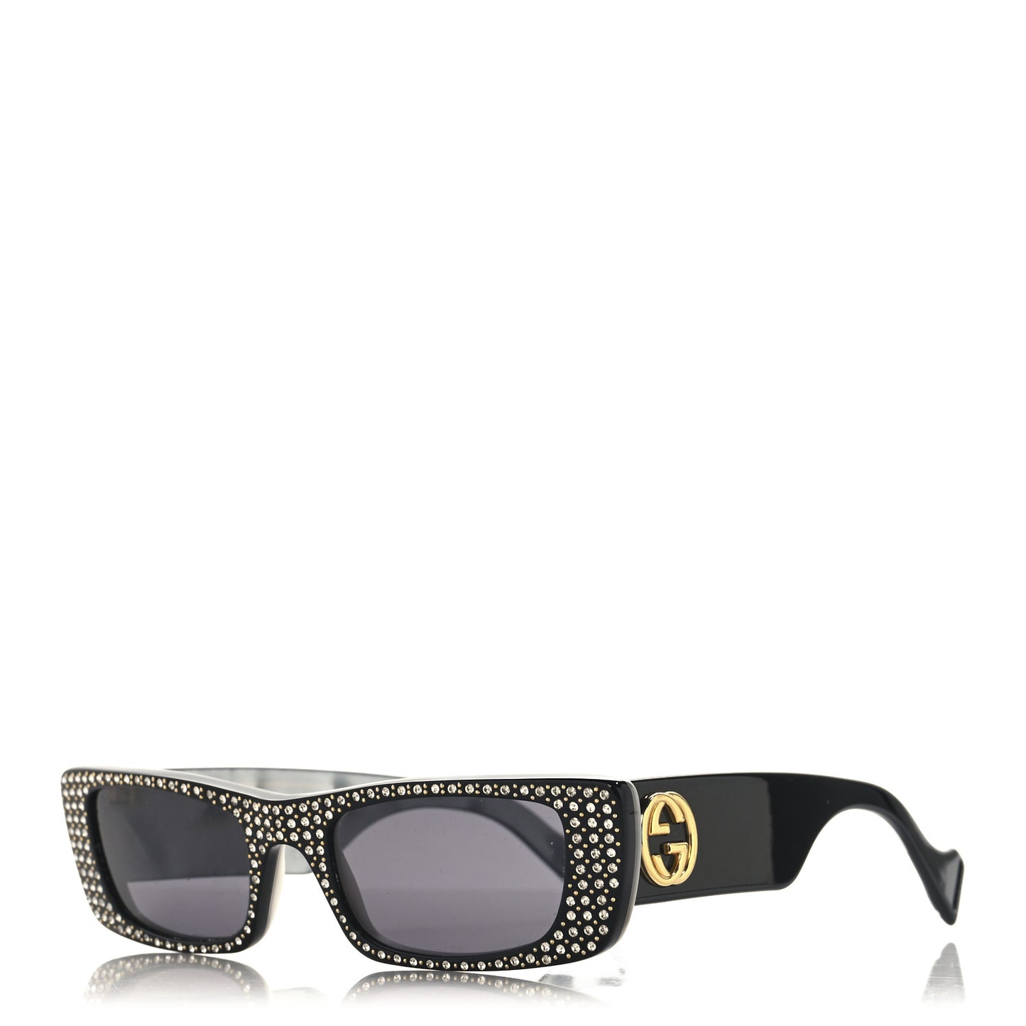 Acetate Rectangular Crystal Sunglasses GG0516S Black