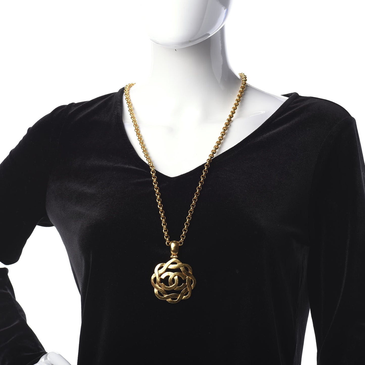 CC Chain Pendant Long Necklace Gold