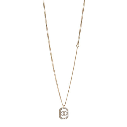 Chanel Crystal Pearl CC Square Pendant Necklace Gold 1 of 5
