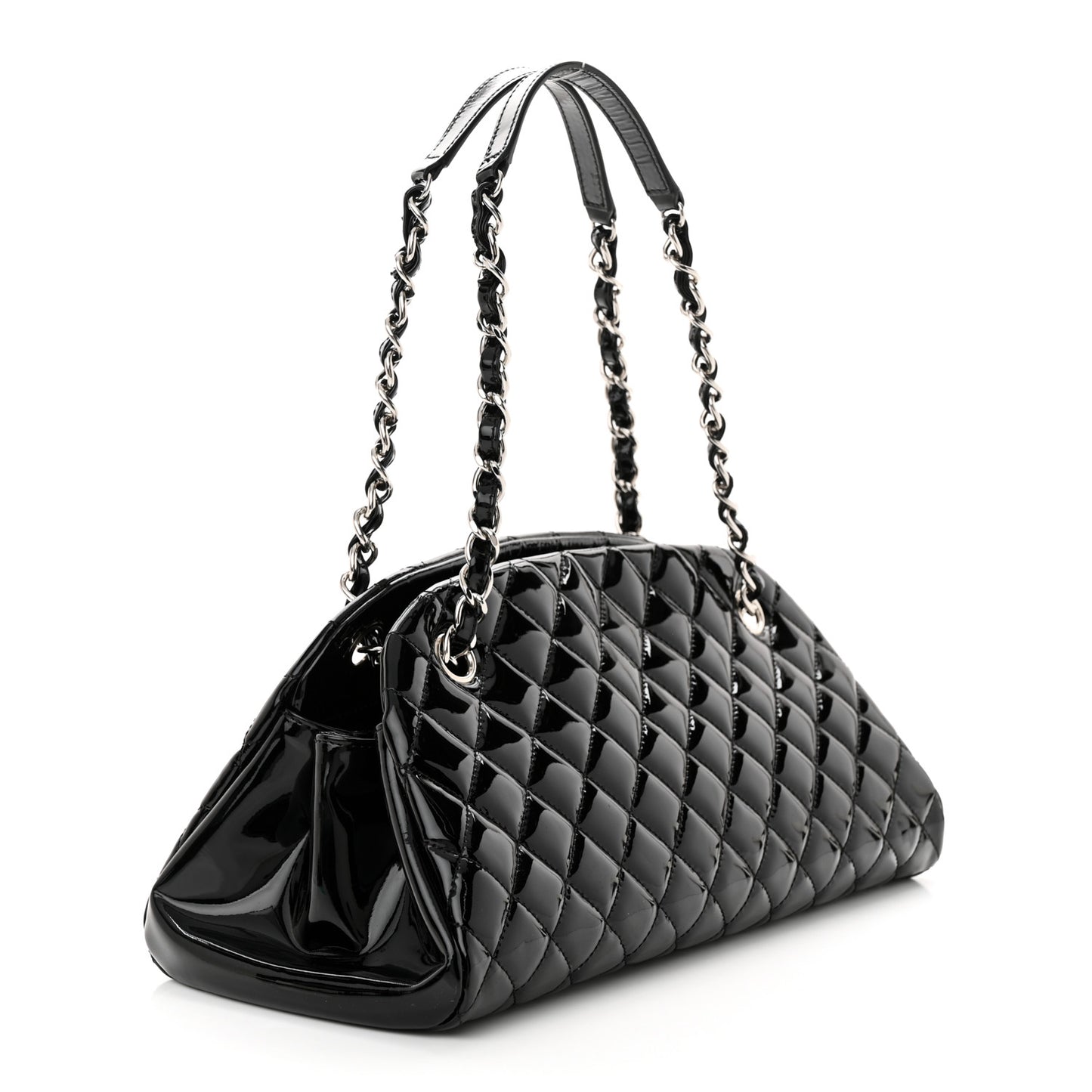 Patent Quilted Medium Just Mademoiselle Bowling Bag Black