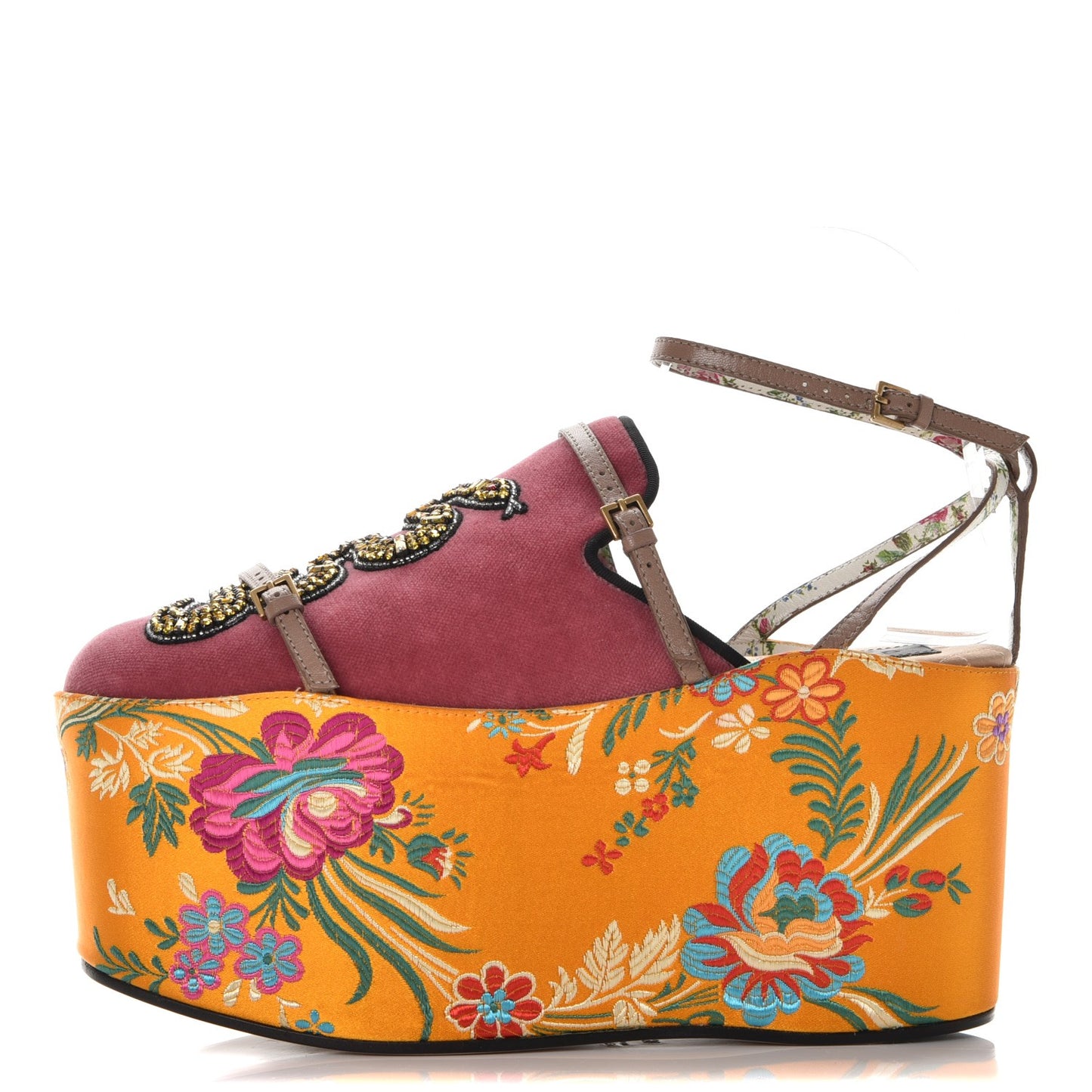 Velvet Silk Embellished Platform Detachable Slide 38 Tibet Red