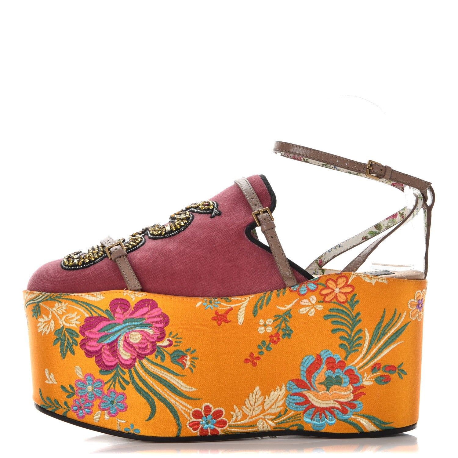 Gucci Velvet Silk Embellished Platform Detachable Slide 38 Tibet Red 1 of 19