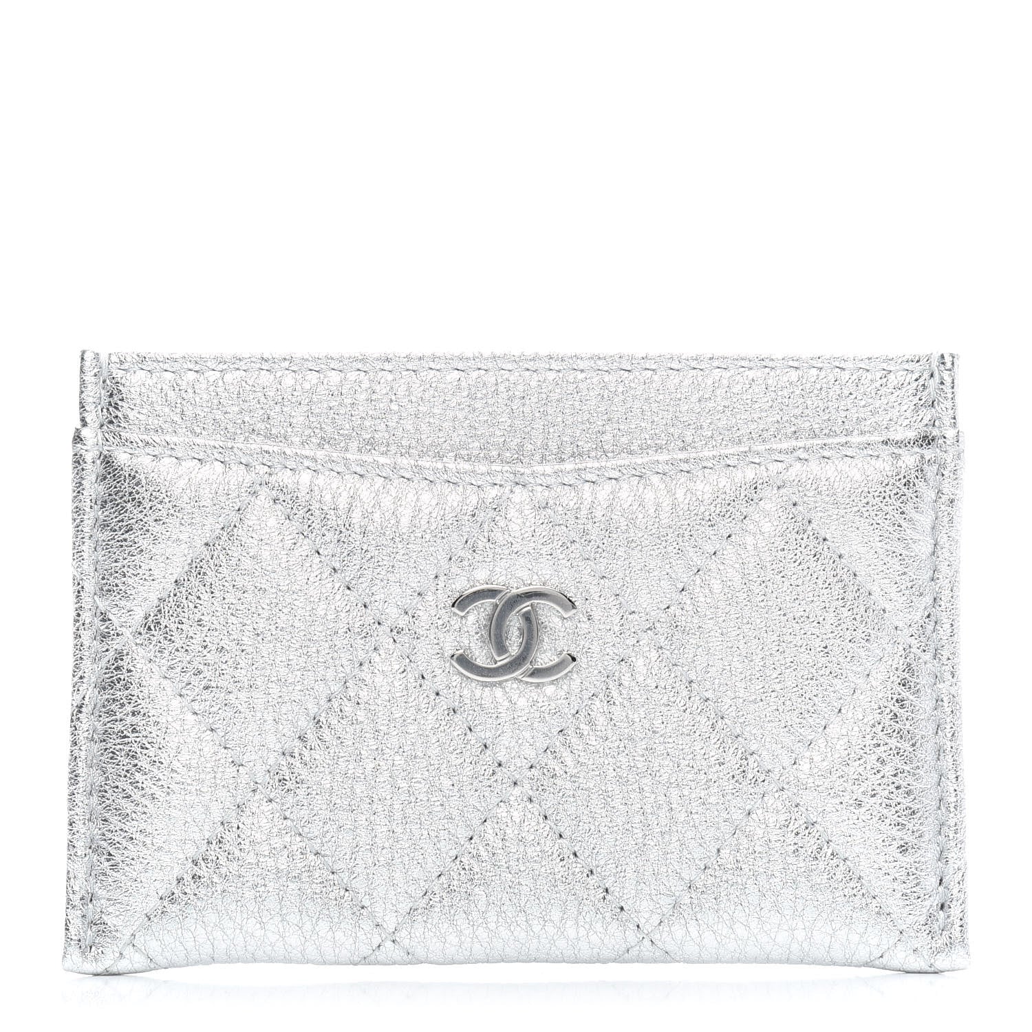 Chanel Metallic Lambskin Quilted Card Holder Silver 1 of 8