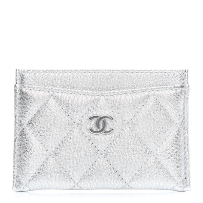 Chanel Metallic Lambskin Quilted Card Holder Silver 1 of 8