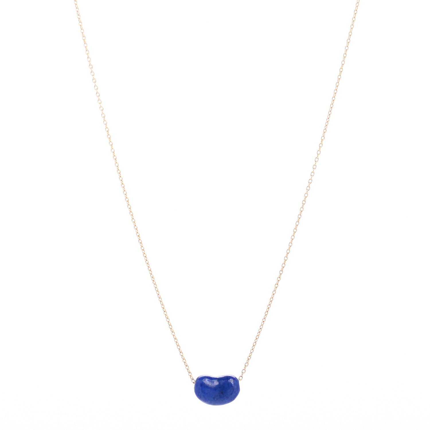 Tiffany 18K Yellow Gold Lapis Lazuli Elsa Peretti Bean Pendant Necklace 1 of 4