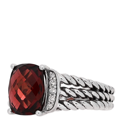 David Yurman Sterling Silver Diamond Garnet 10mm Petite Wheaton Ring 54 7 3 of 5