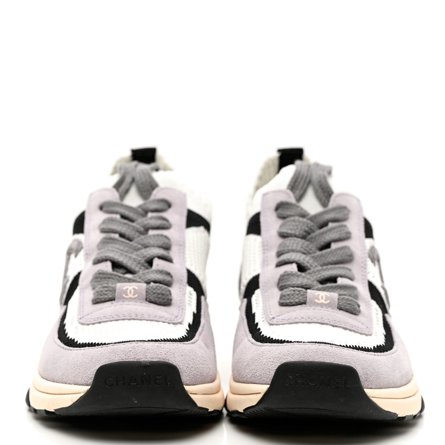 Mesh Suede Fabric Womens CC Sneakers 39 White Black Purple Dark Purple