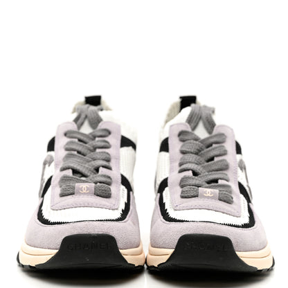 Chanel Mesh Suede Fabric Womens CC Sneakers 39 White Black Purple Dark Purple 2 of 9