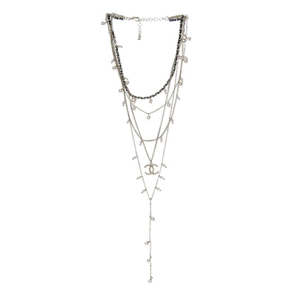 Chanel Lambskin Crystal Pearl Chain Necklace Black Gold 4 of 6