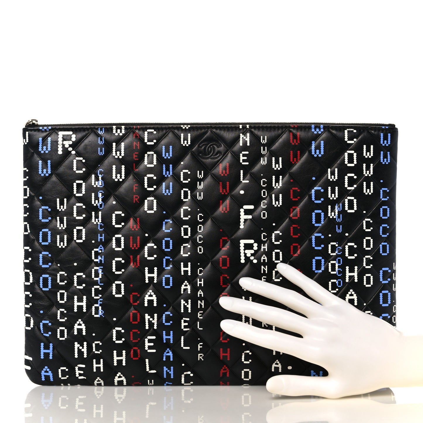 Lambskin Quilted Large Data Center Cosmetic Case Black
