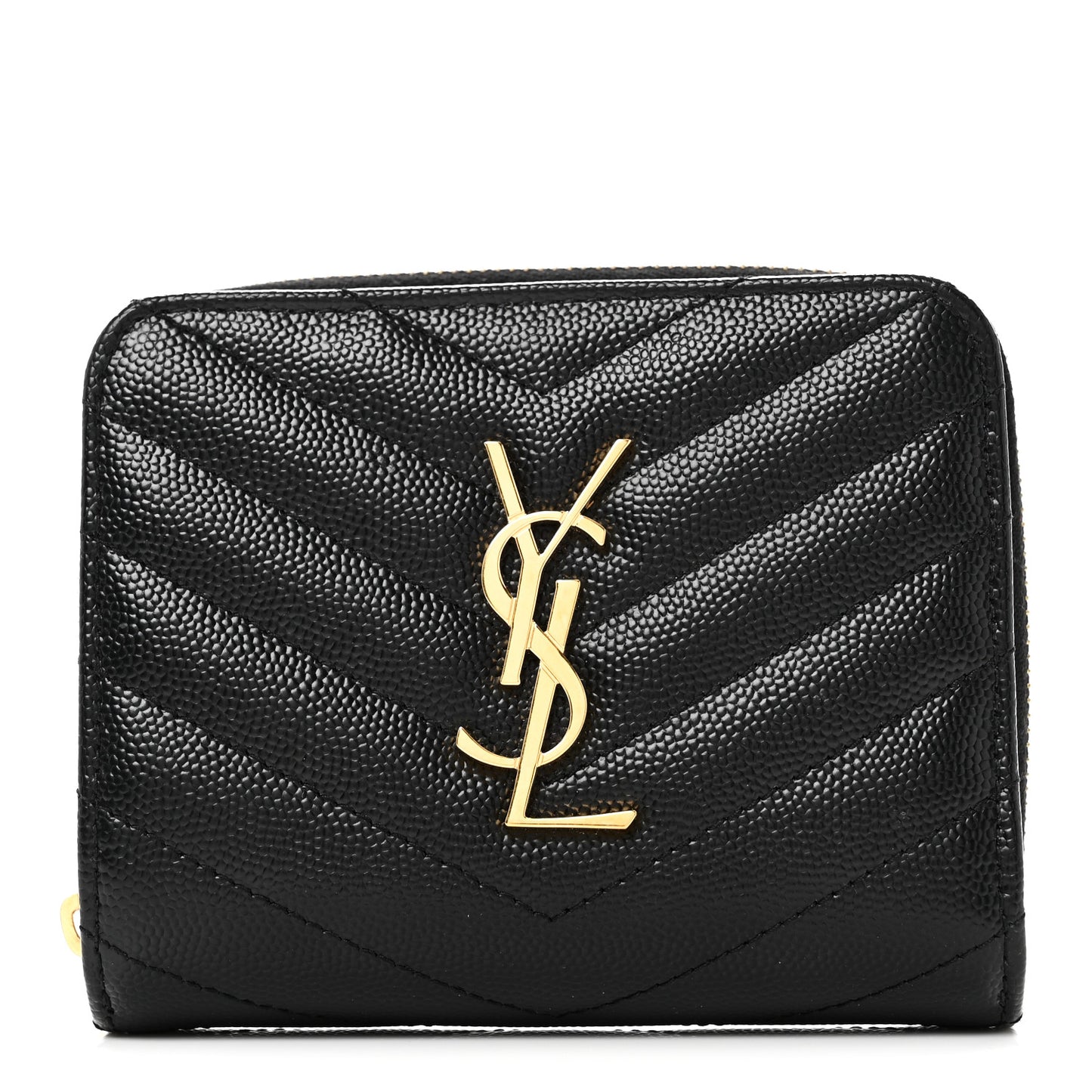 Grain De Poudre Matelasse Chevron Monogram Compact Zip Around Wallet Black