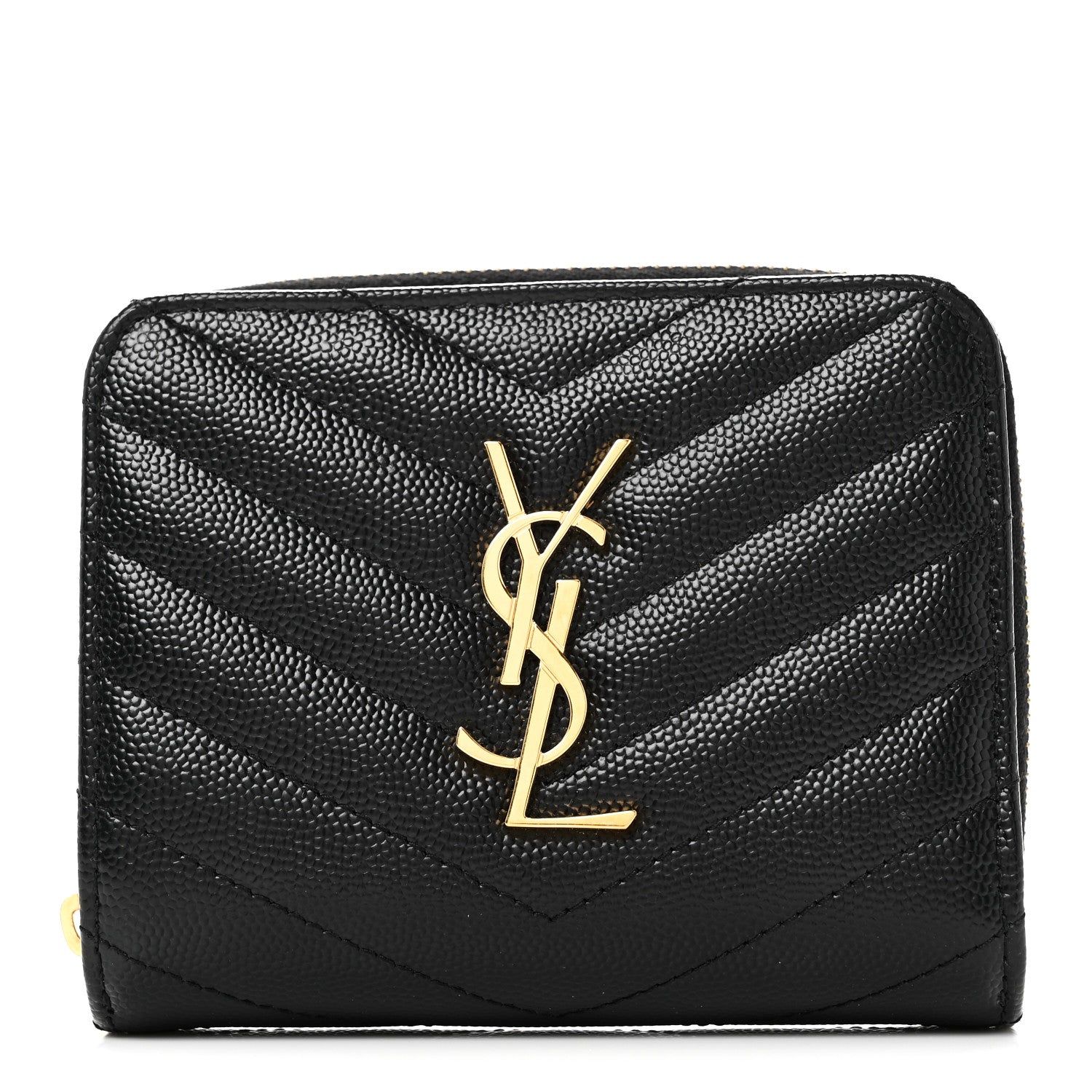Saint Laurent Grain De Poudre Matelasse Chevron Monogram Compact Zip Around Wallet Black 8 of 8