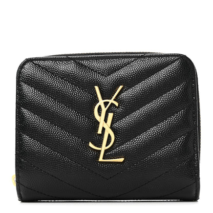 Saint Laurent Grain De Poudre Matelasse Chevron Monogram Compact Zip Around Wallet Black 8 of 8