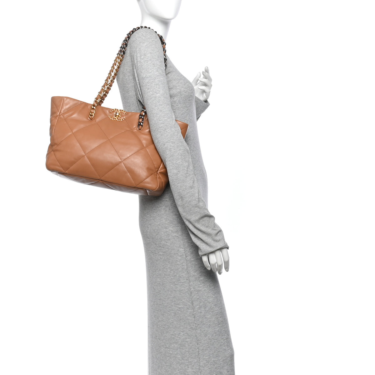 Chanel Lambskin Quilted Chanel 19 East West Shopping Bag Brown 2 of 13