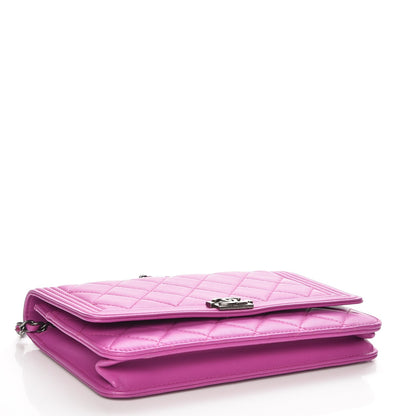 Chanel Lambskin Quilted Boy Wallet On Chain WOC Dark Pink 4 of 9