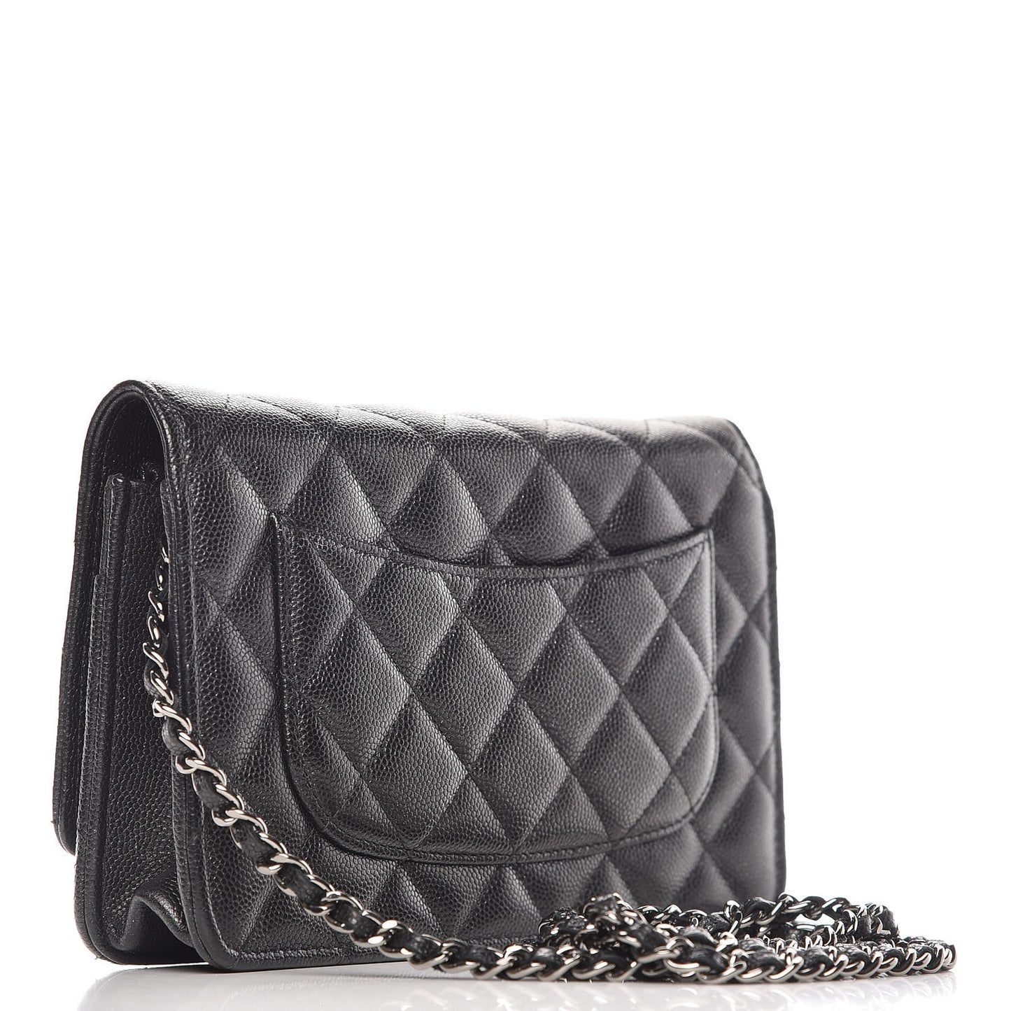 Iridescent Caviar Quilted Wallet On Chain WOC Black