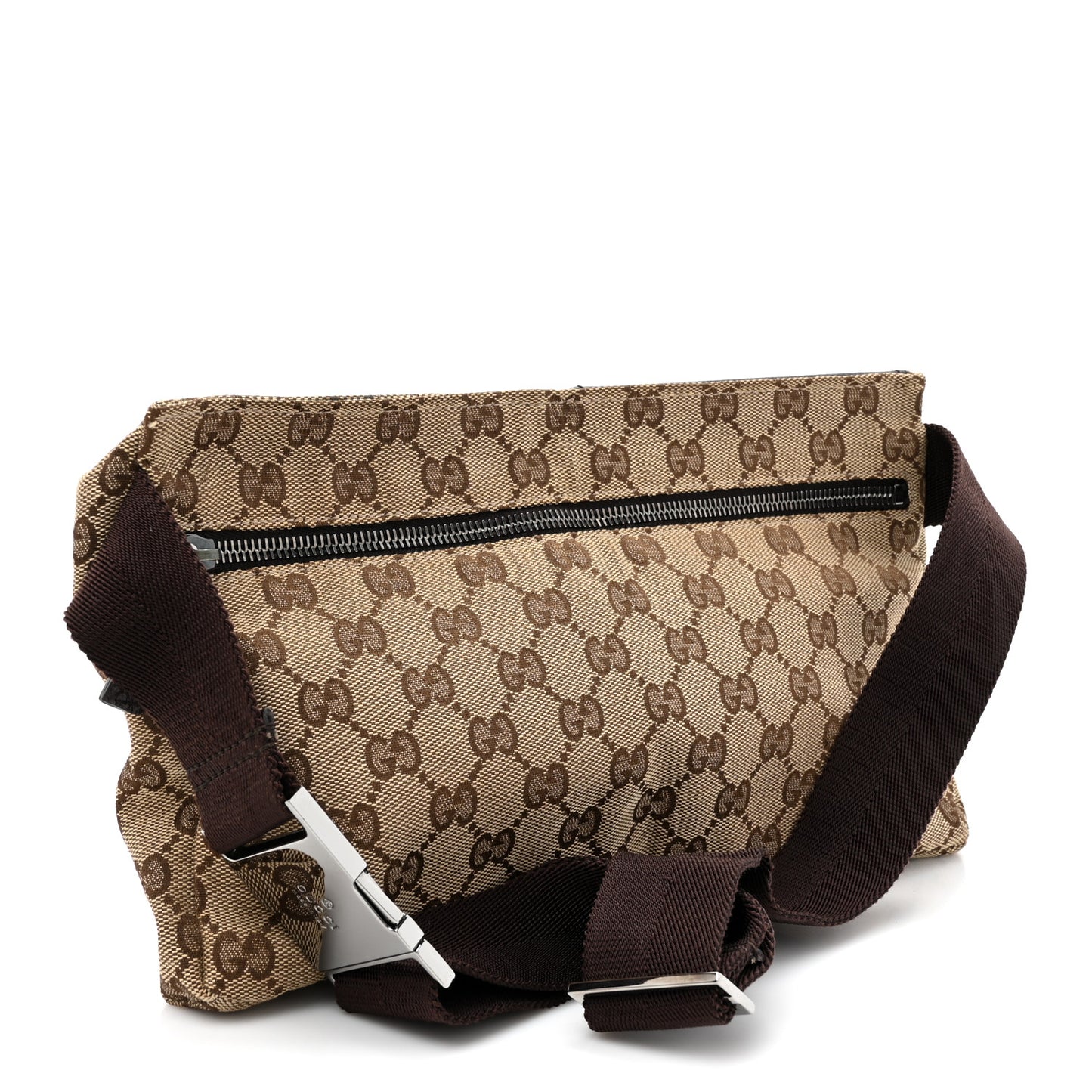GG Monogram Double Pocket Belt Bag Dark Brown