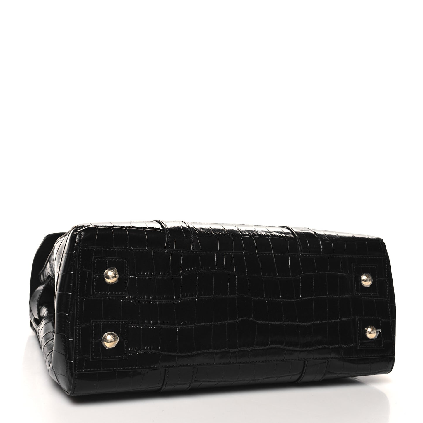 Shiny Calfskin Crocodile Print Small Bayswater Satchel Black