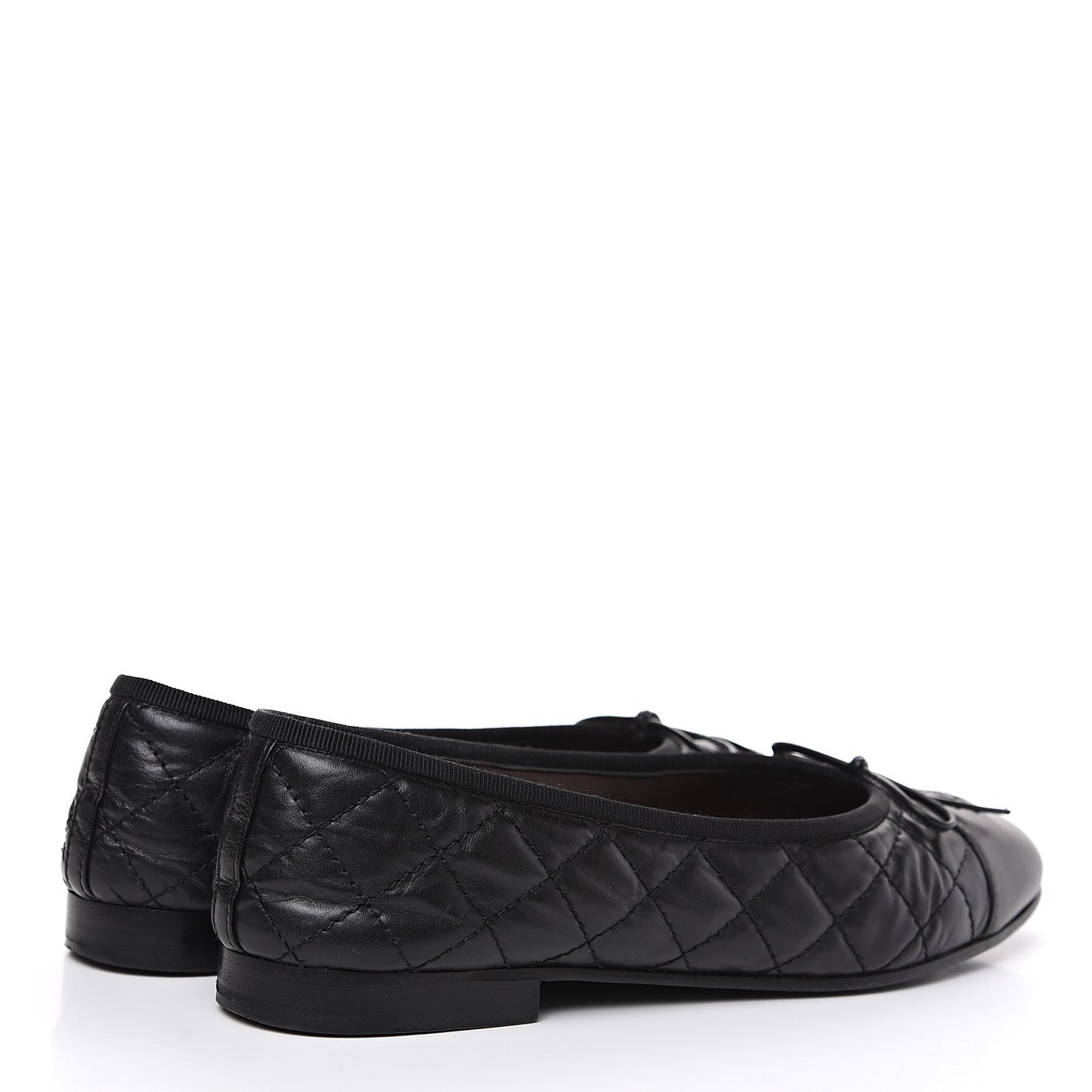 Aged Calfskin Quilted Cap Toe Ballerina Flats 38.5 Black