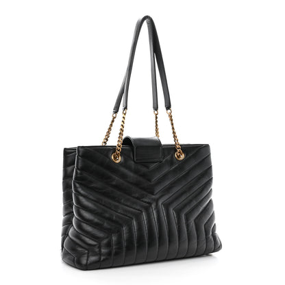 Saint Laurent Calfskin Y Quilted Monogram Large Loulou Shopper Black 3 of 13
