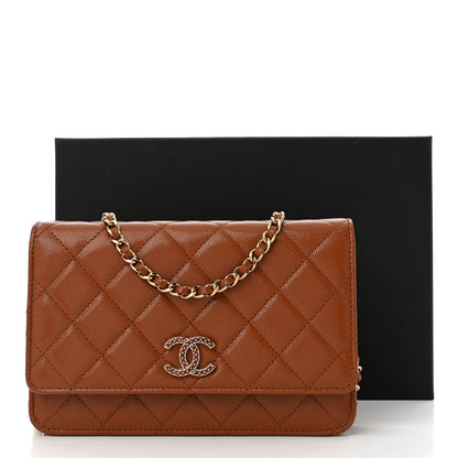 Chanel Shiny Caviar Quilted Strass Wallet On Chain WOC Light Brown 12 of 12