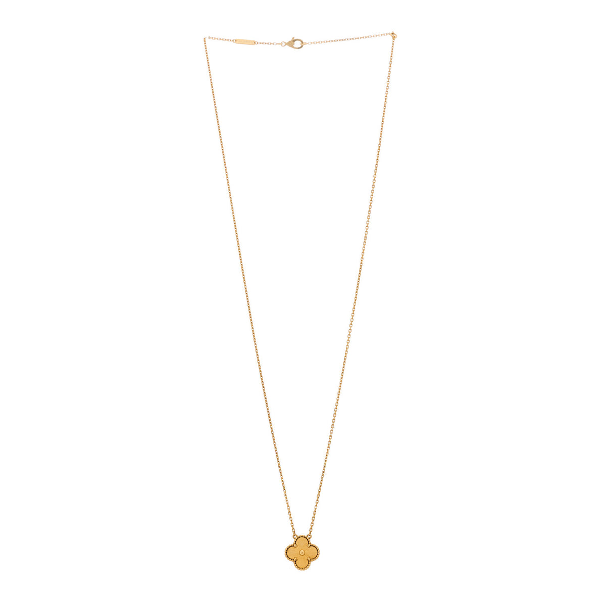 Van Cleef & Arpels 18K Yellow Gold Guilloche Vintage Alhambra Pendant Necklace 3 of 5