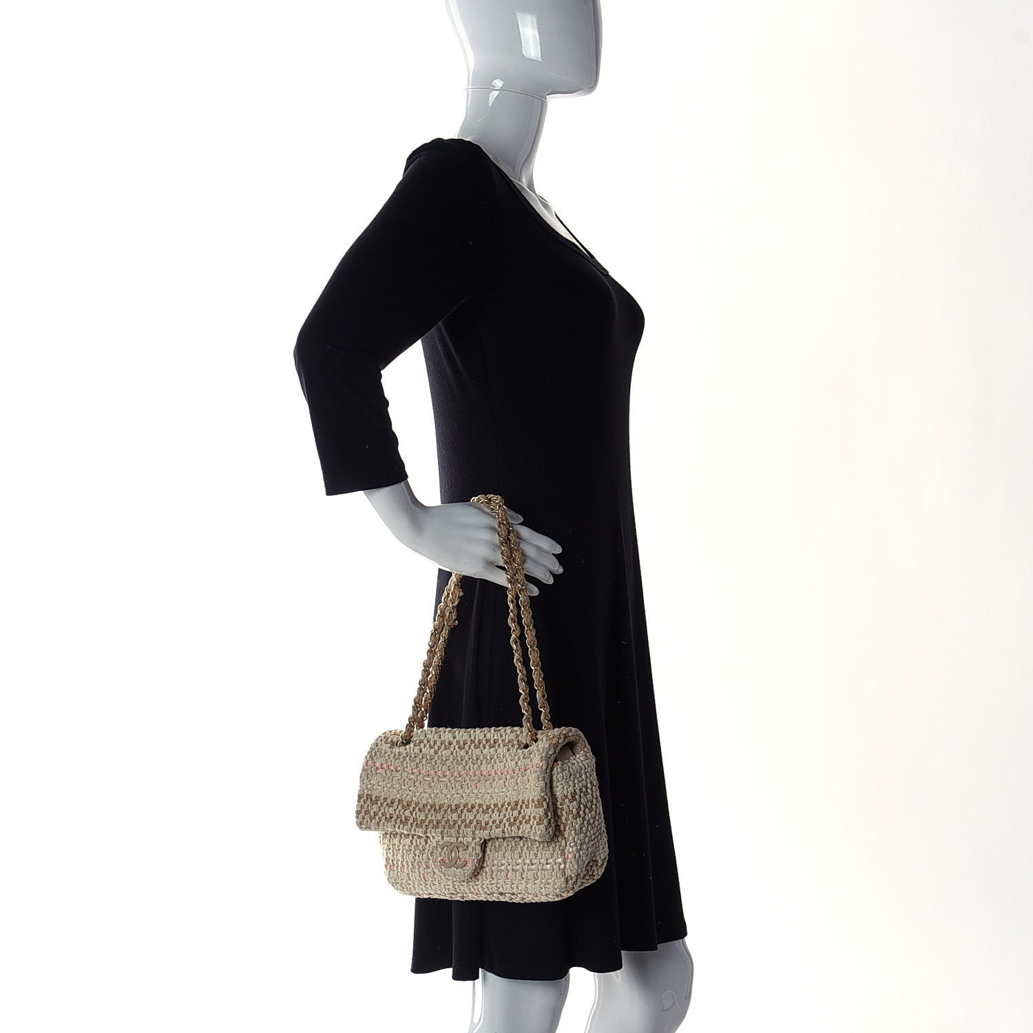 Chanel Tweed Chain Braid Small Single Flap Beige White 2 of 13