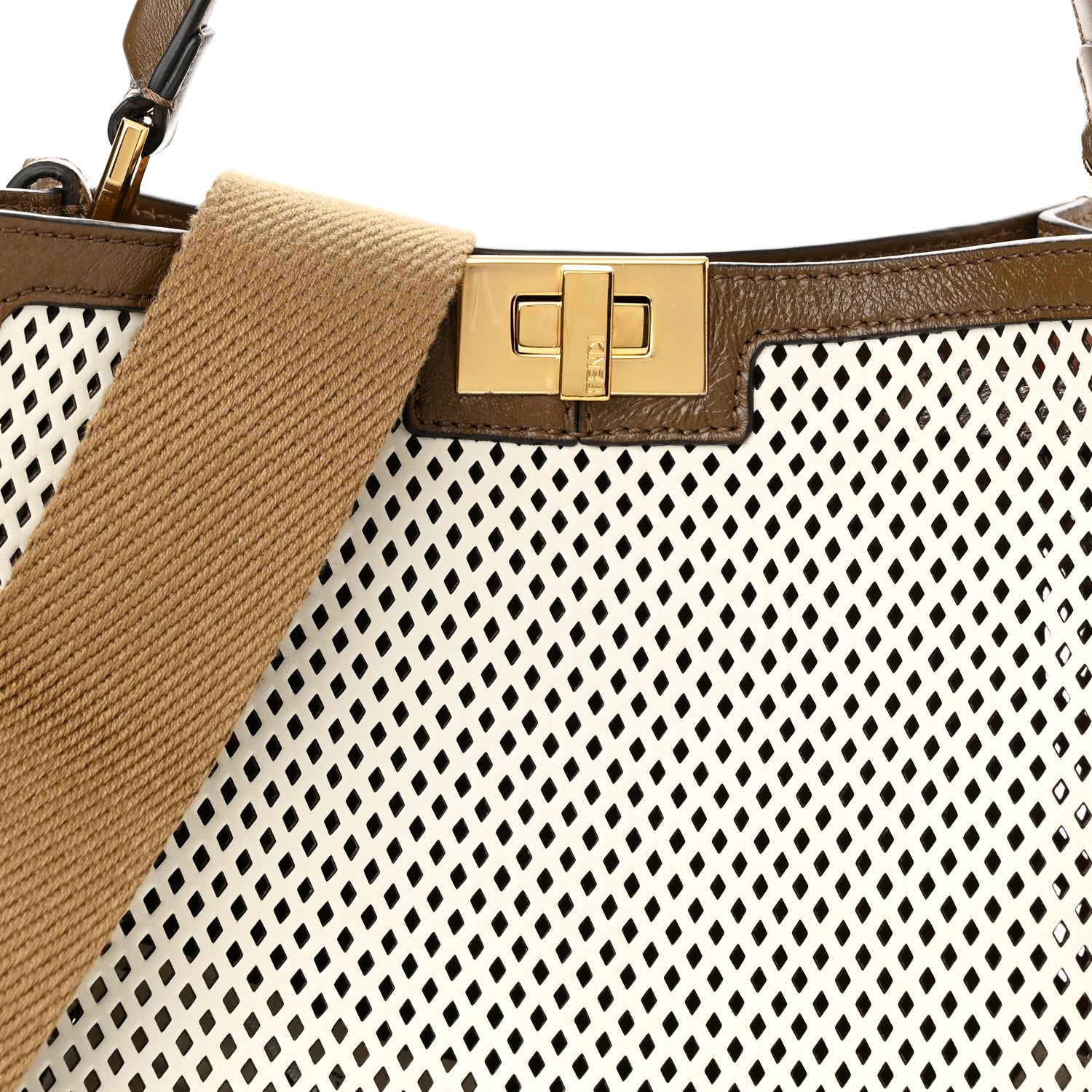 Fendi Vitello Liberty Glossy Lambskin Perforated Medium Peekaboo X-Lite White Ice Rust Maya 8 of 10
