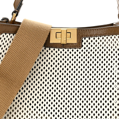 Fendi Vitello Liberty Glossy Lambskin Perforated Medium Peekaboo X-Lite White Ice Rust Maya 8 of 10