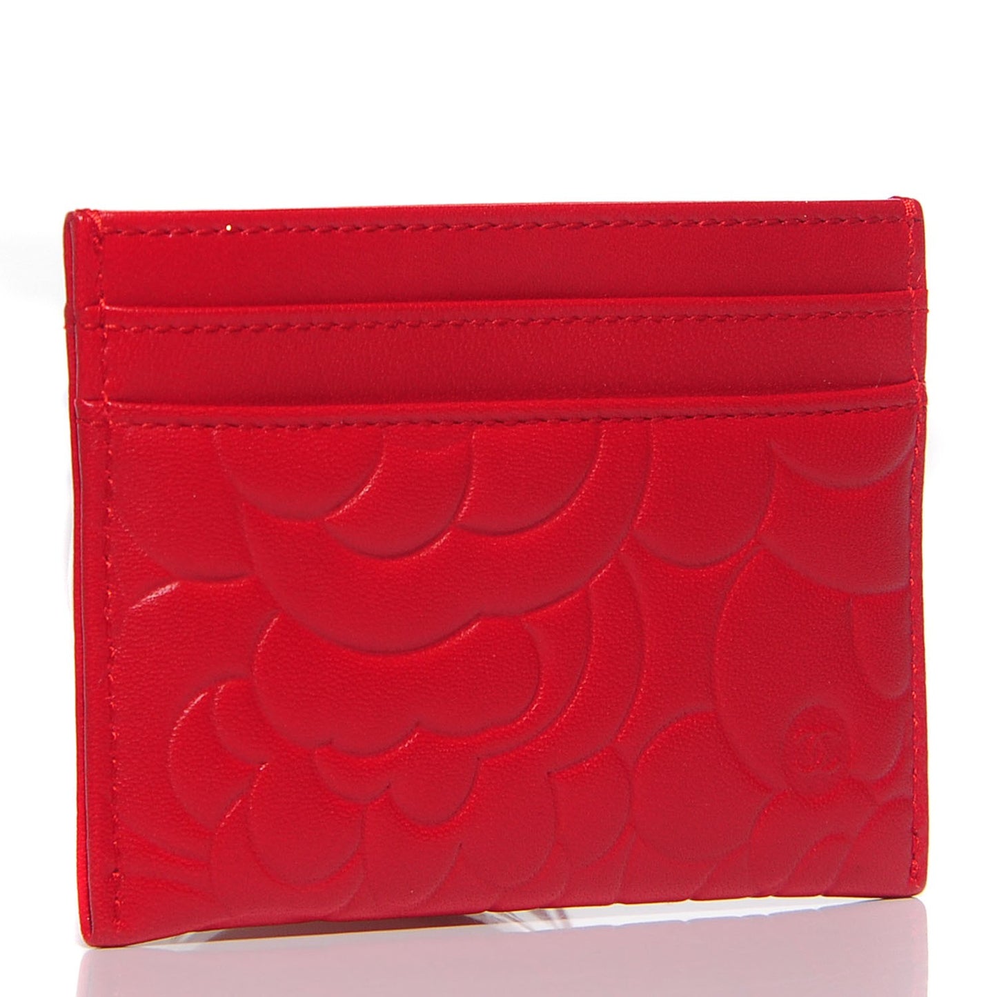 Lambskin Camellia Embossed Card Holder Red