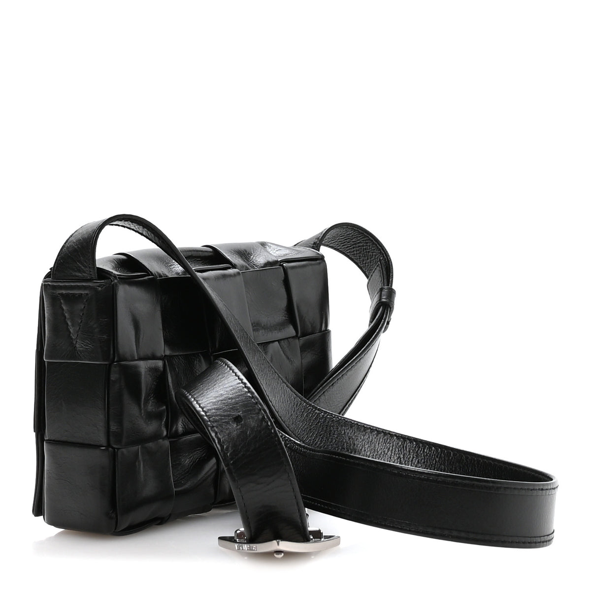 Paper Calfskin Maxi Intreccio Cassette Crossbody Bag Black