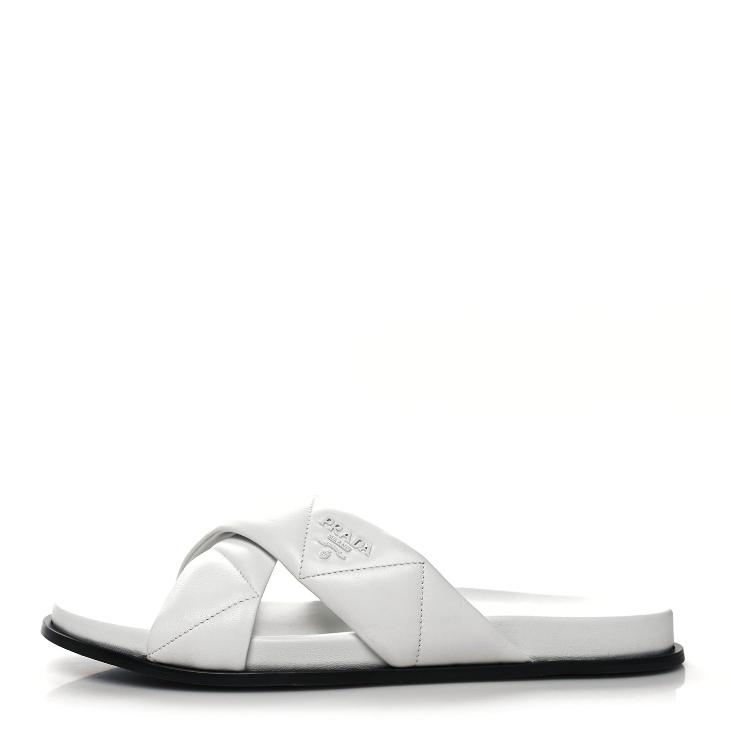 Nappa Logo Quilted Criss Cross Slide Sandals 41 White
