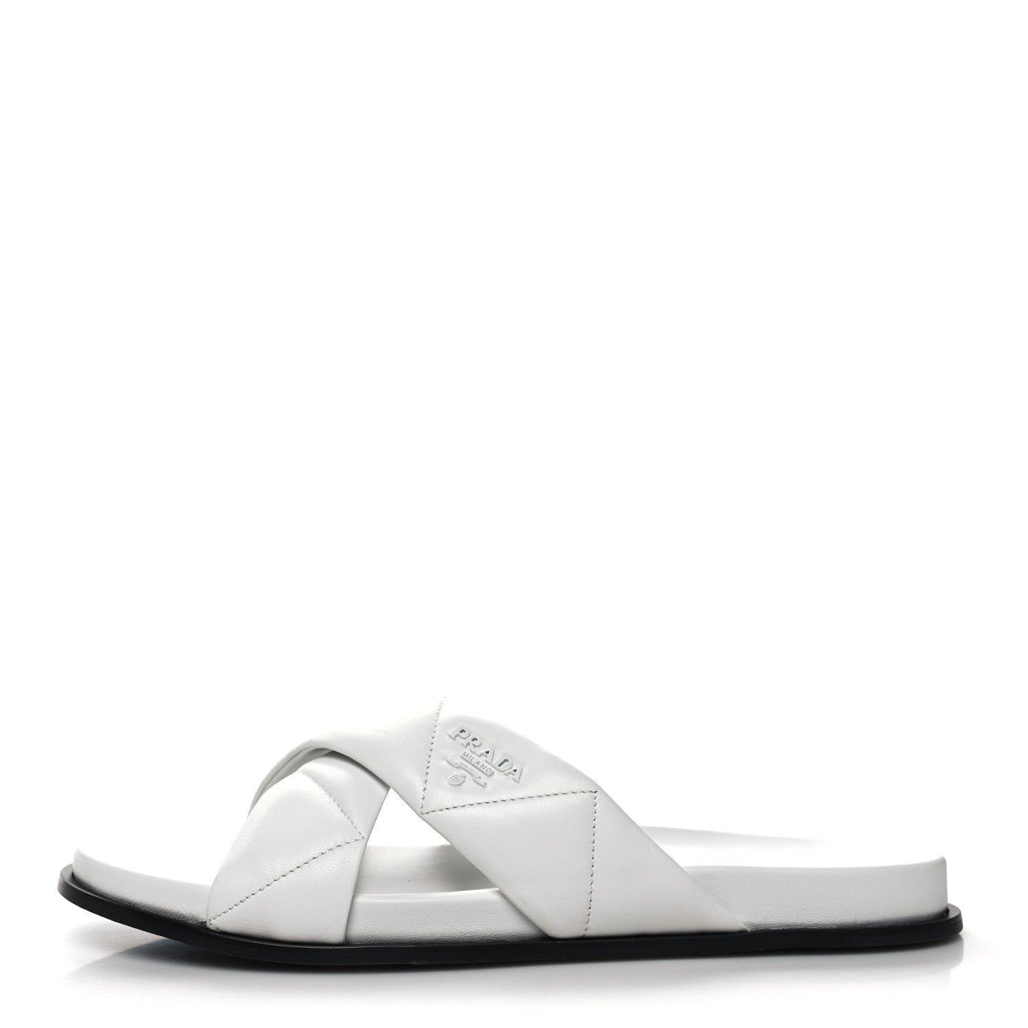 Prada Nappa Logo Quilted Criss Cross Slide Sandals 41 White 1 of 8