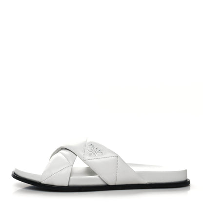 Prada Nappa Logo Quilted Criss Cross Slide Sandals 41 White 1 of 8