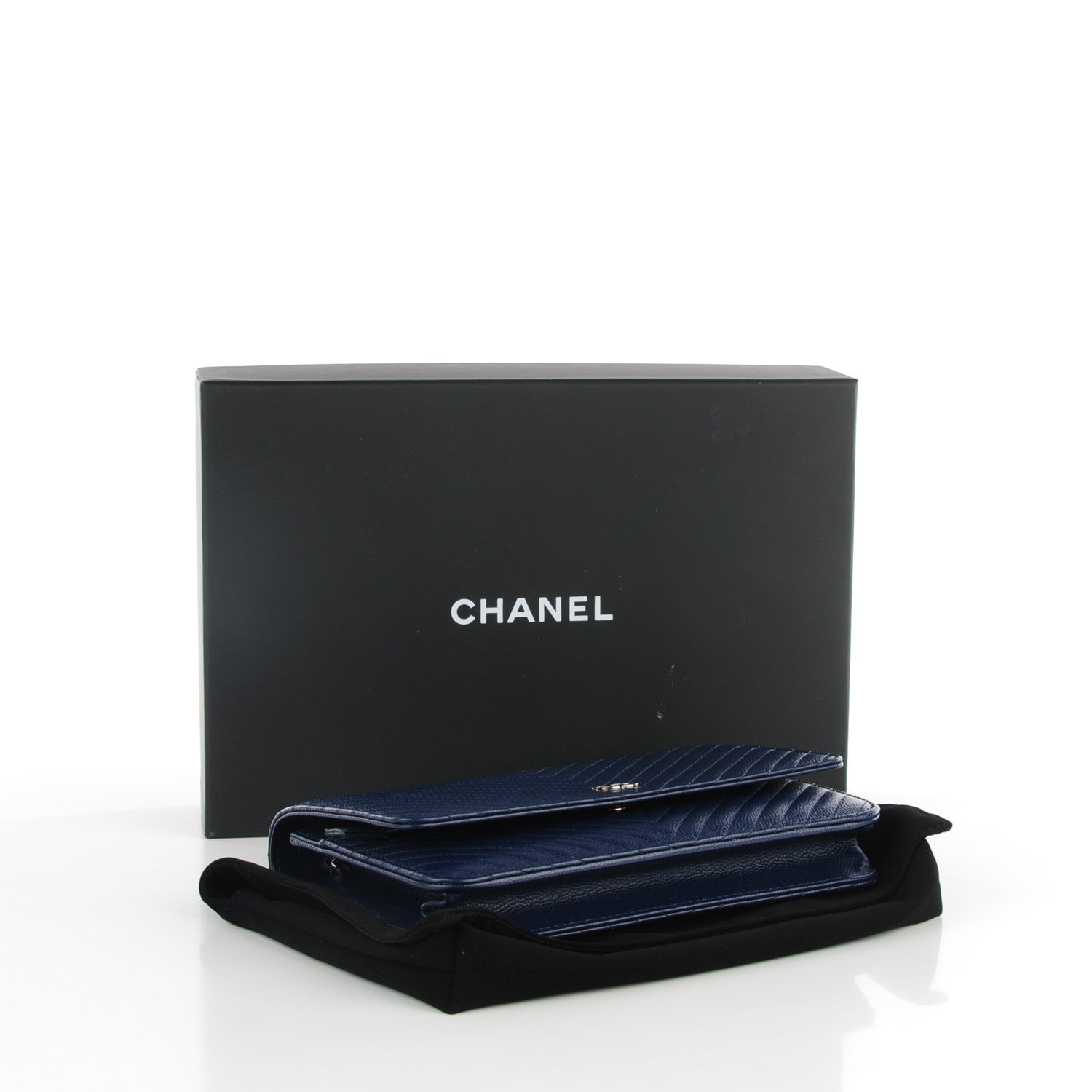 Chanel Caviar Chevron Wallet On Chain WOC Navy 4 of 8