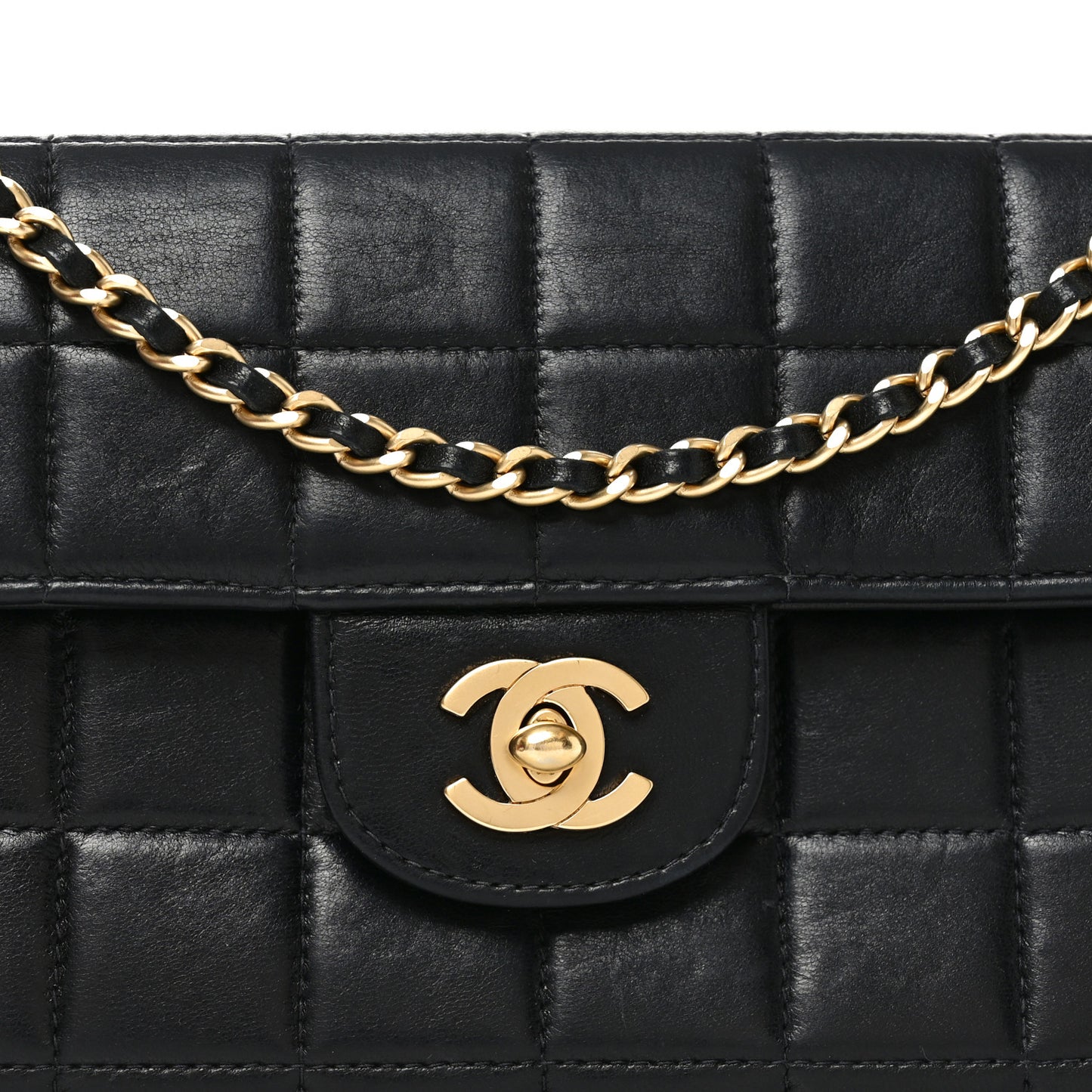 Lambskin East West Chocolate Bar Flap Black