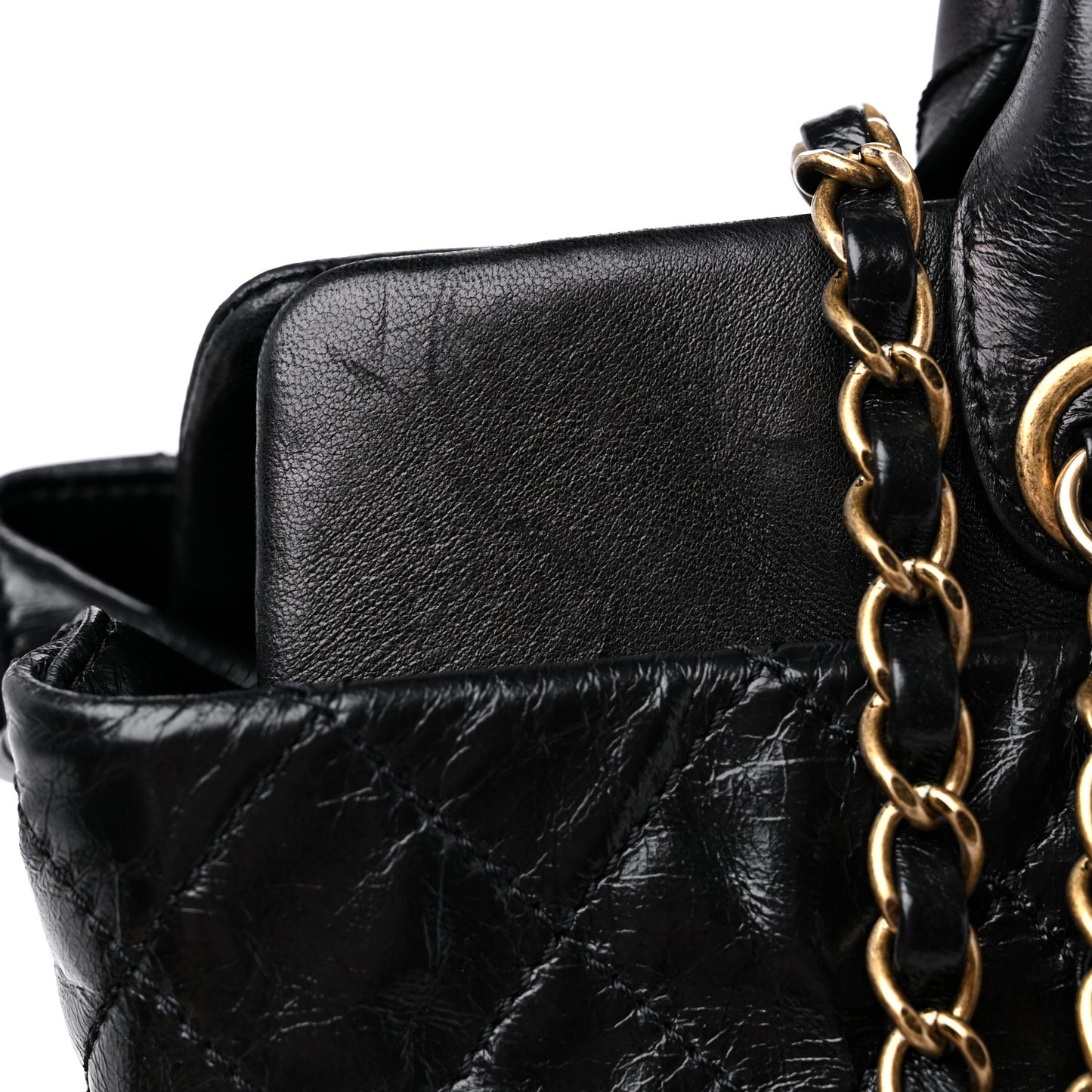 Glazed Calfskin Stingray Large Bindi CC Tote Black