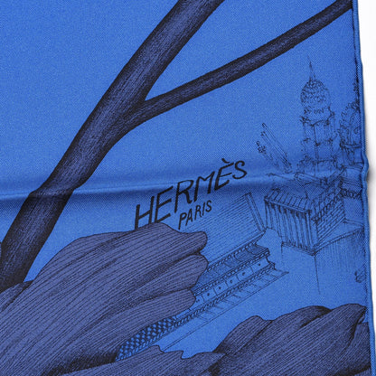 Hermes Silk L'Ombre Des Pivoine Scarf 90 Bleu Moyen Rouge White 3 of 4