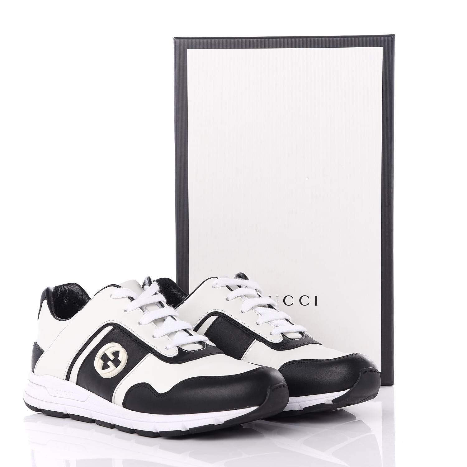 Gucci Calfskin Womens Interlocking G Sneakers 37.5 Black White 11 of 14