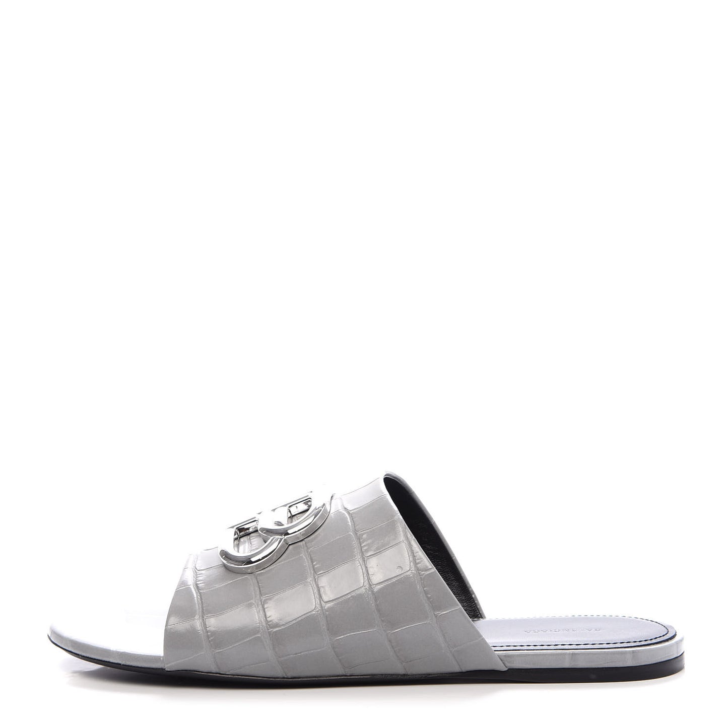 Calfskin Crocodile Embossed Oval BB 5mm Mule Sandals 38.5 Balenciaga Grey