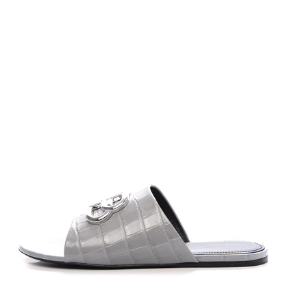 Balenciaga Calfskin Crocodile Embossed Oval BB 5mm Mule Sandals 38.5 Balenciaga Grey 1 of 9
