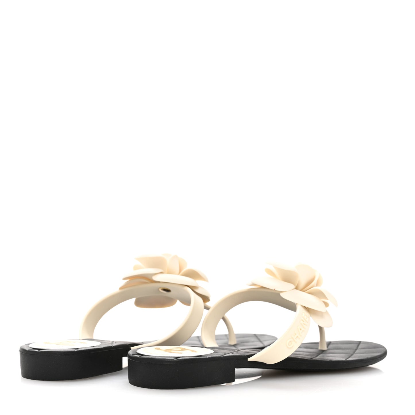 Jelly Quilted Camellia Thong Sandals 37 White Black