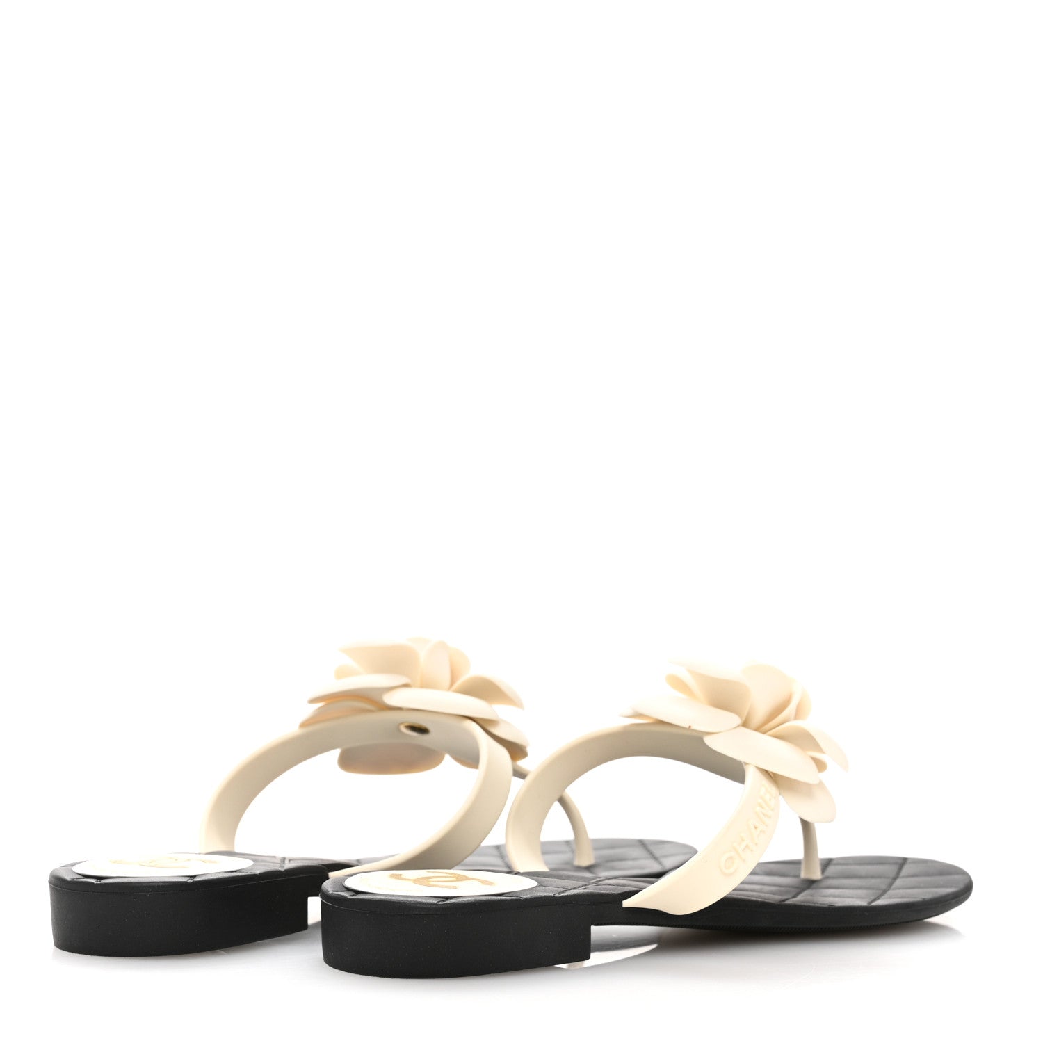 Chanel Jelly Quilted Camellia Thong Sandals 37 White Black 5 of 10