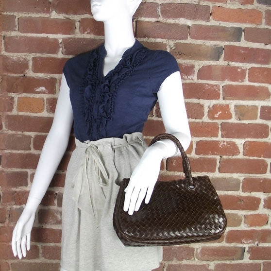 Leather Intrecciato Woven Tote Ebano