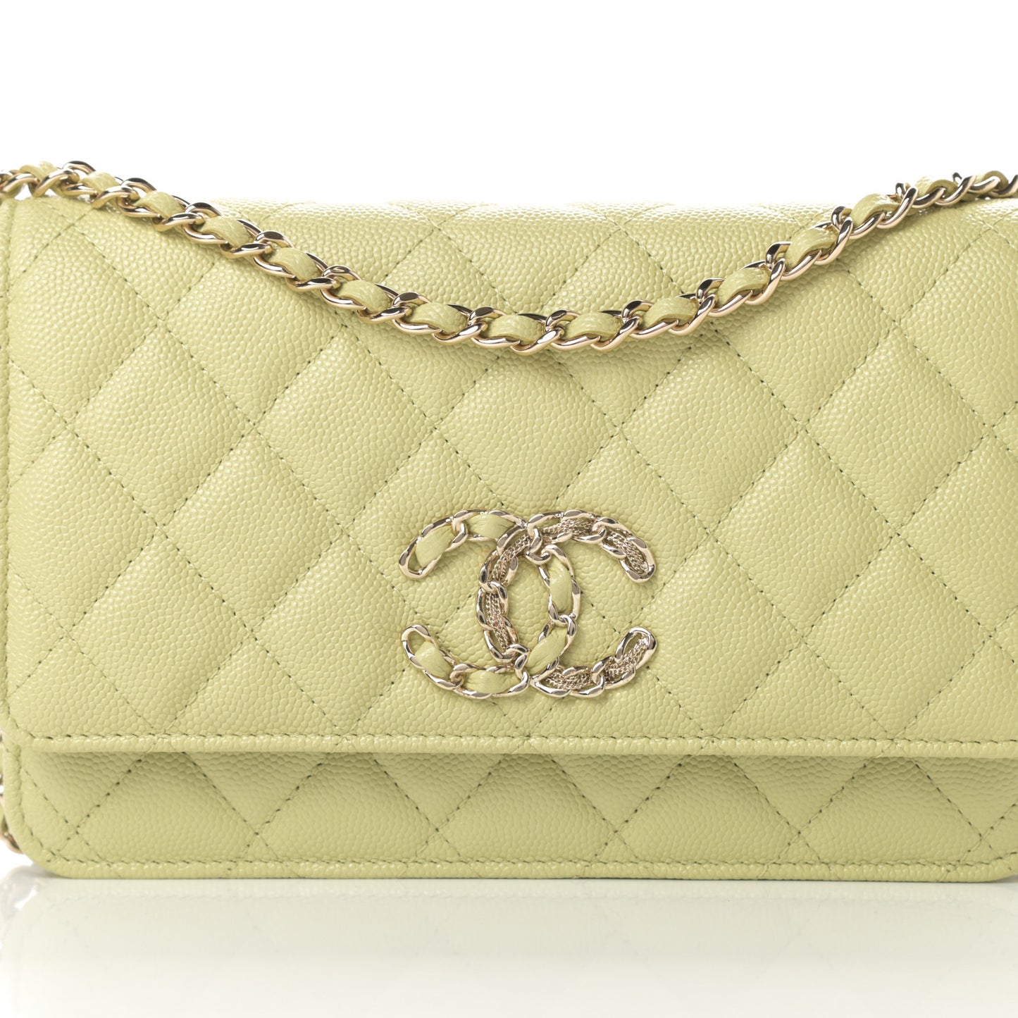Caviar Quilted French New Wave Chain CC Wallet On Chain WOC Light Green