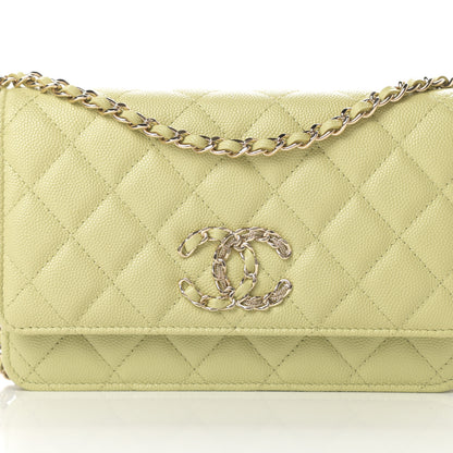 Chanel Caviar Quilted French New Wave Chain CC Wallet On Chain WOC Light Green 9 of 12