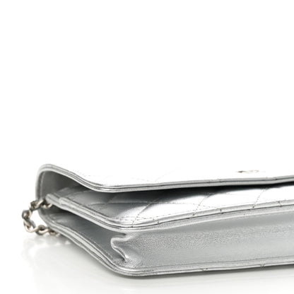 Chanel Metallic Lambskin Quilted Wallet On Chain WOC Silver 10 of 12