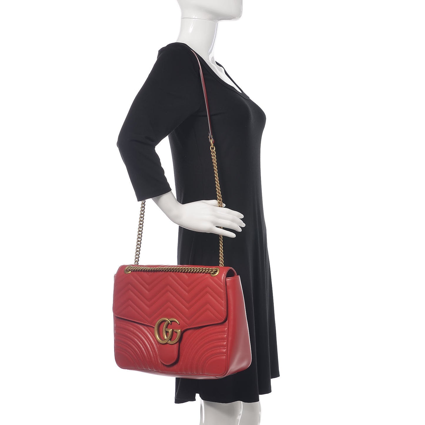 Calfskin Matelasse Large GG Marmont Shoulder Bag Hibiscus Red