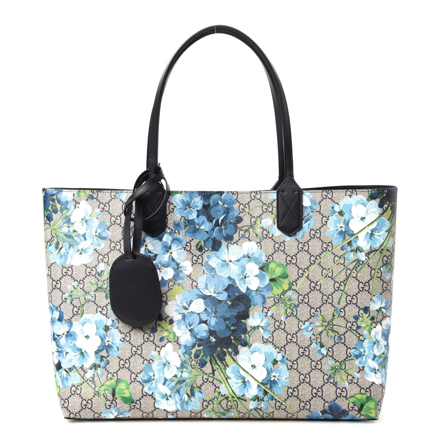 GG Supreme Monogram Blooms Medium Reversible Tote Beige Blue Navy